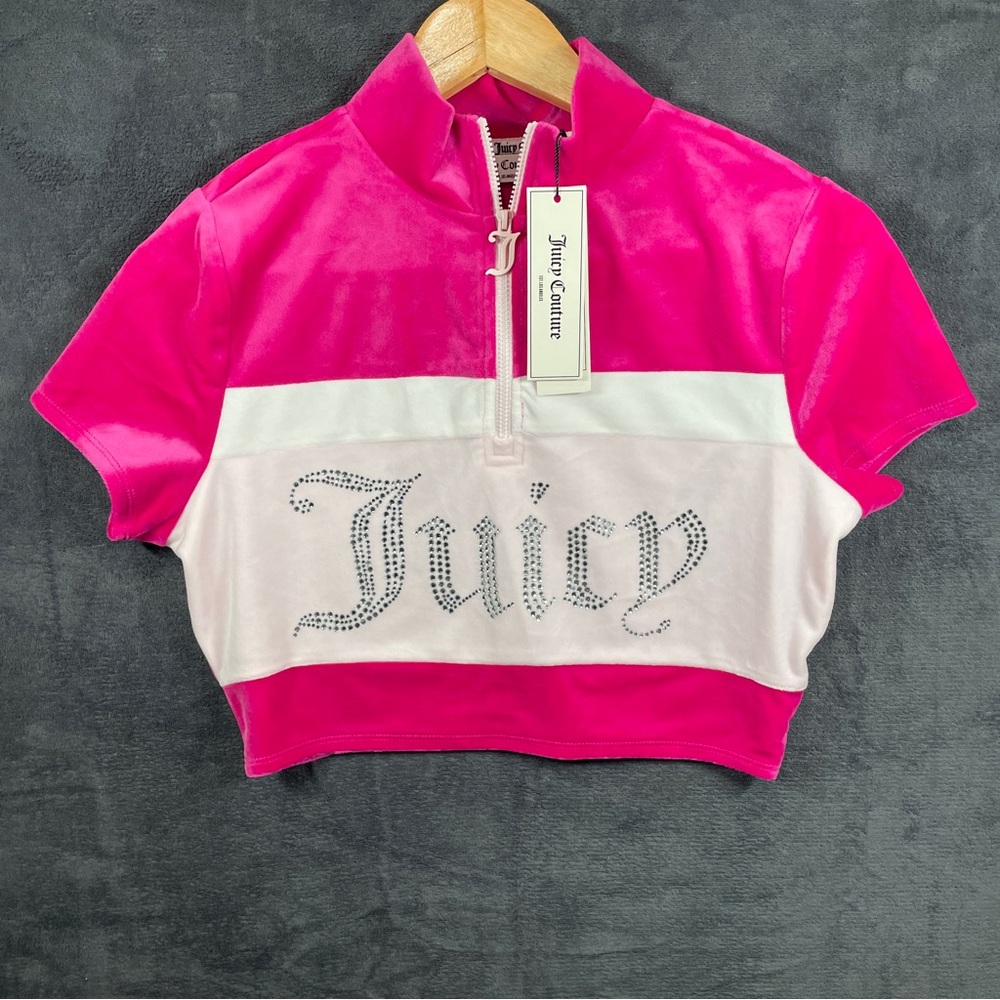 Juicy Couture Pink and White Crop Top